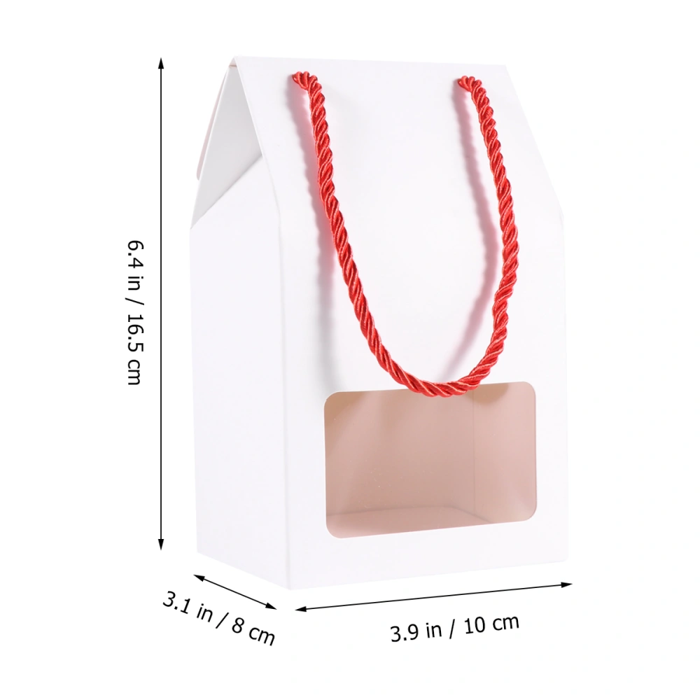 10Pcs Kraft Paper Gift Box with Rope and Window Portable Folding Snack Package Box for Wedding Birthday (White)