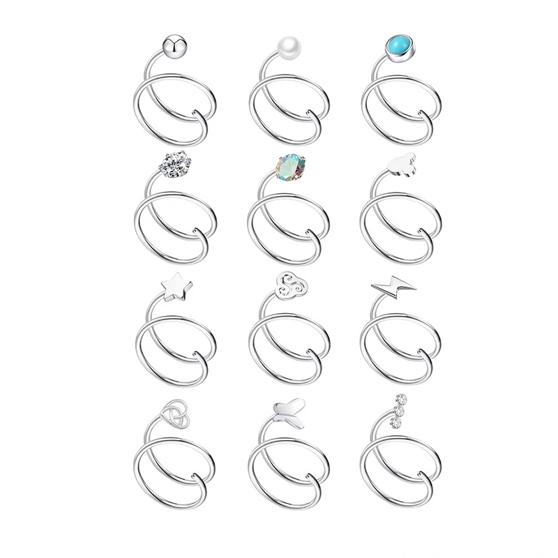 12Pcs Double Hoop Nose Ring Spiral Nose Ring Nose Piercings Hoops Multi-functional Earrings