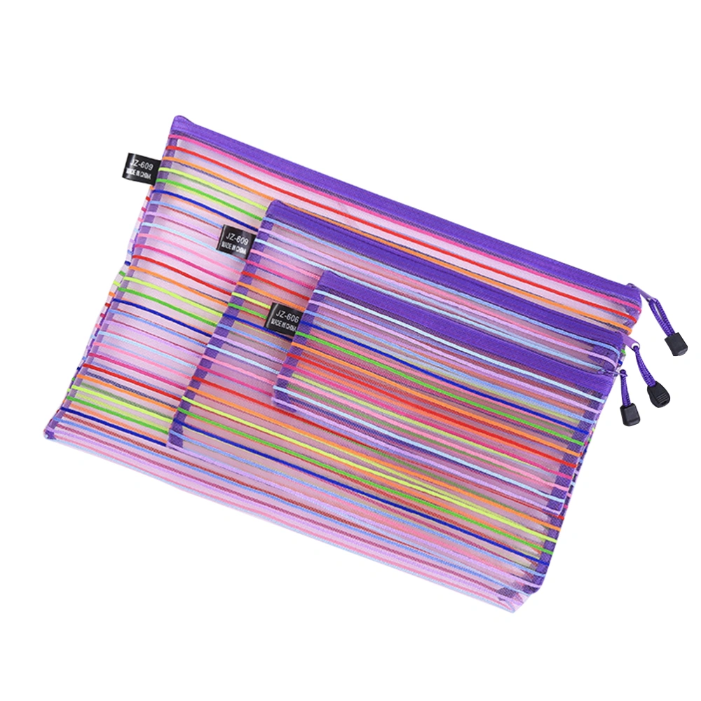 3Pcs Colorful File Pockets Nylon Mesh Zipper File Storage Bags Documents Organizer Pouch