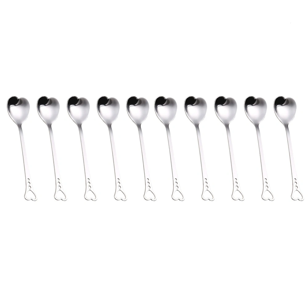 10pcs Stainless Steel Heart Shape Spoons Scoop Stirring Spoon Tableware for Dessert Cake Coffee