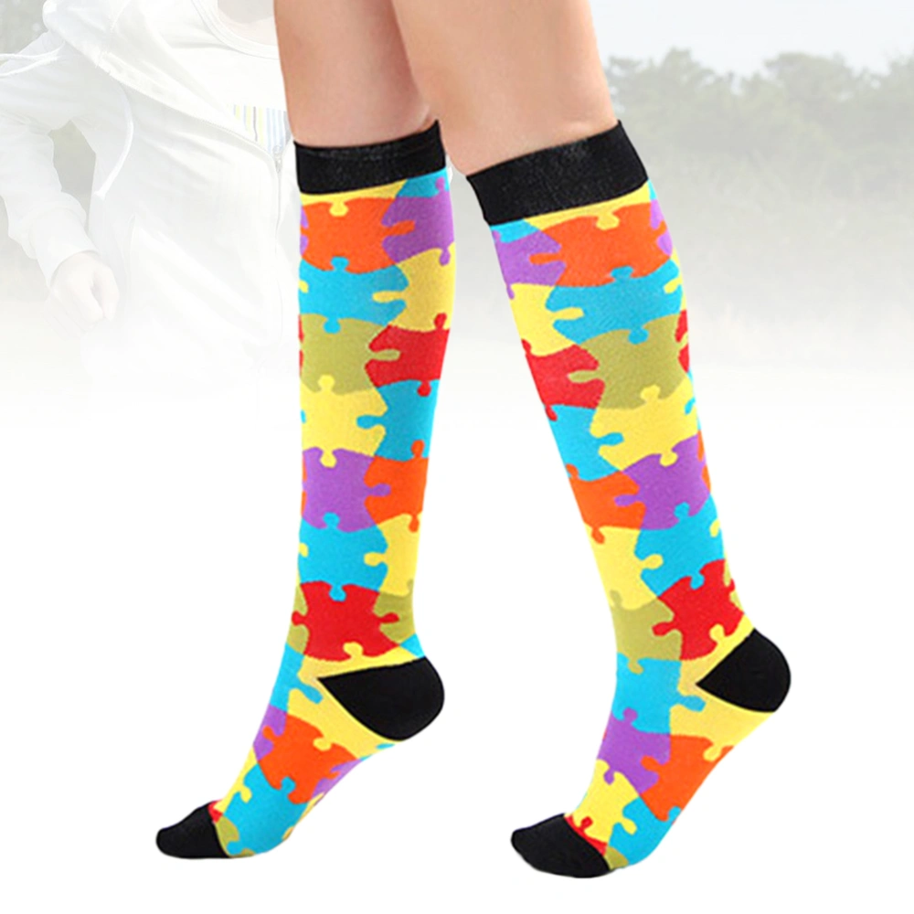 1 Pair Compression Socks Comfortable Breathable Solid Socks Unisex Fashion Casual Crew Socks Color Puzzle Pattern(Size-S/M)