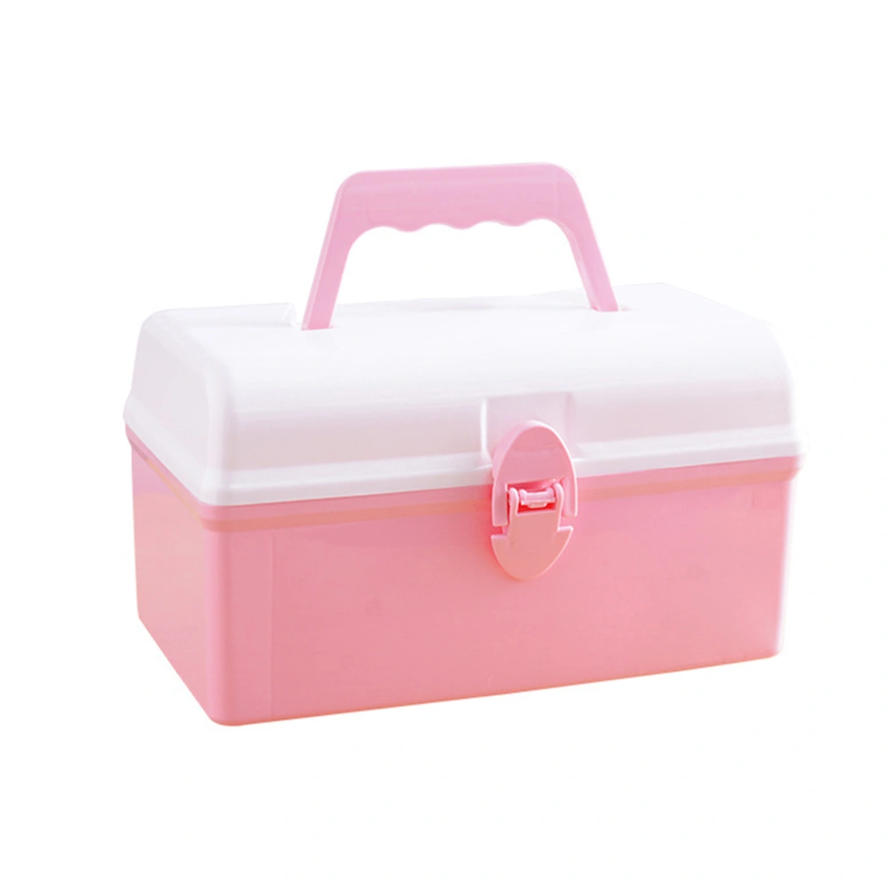 1PC Portable Makeup Box Carrying Case Cosmetics Storage Case Multifunctional Plastic Storage Box Household Medicine Box (Pink)