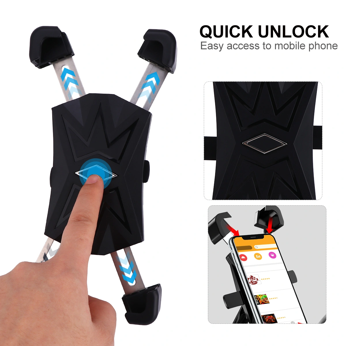 1pc Stainless Steel Phoen Storage Rack Mobile Phone Stand Bike Phone Holder Bike Phone Stand (Black Handlebar Style)