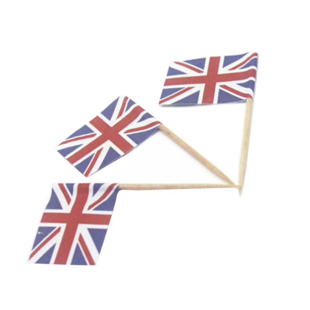 100pcs Wooden Flag Toothpicks England Flag Cupcake Toppers Toothpick for National Day Food Decoration