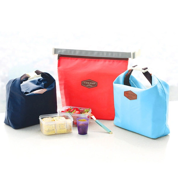 Portable Zippered Nylon Picnic Lunch Pouch Tote Insulated Cooler Bag Handbag Storage Bag Random Color