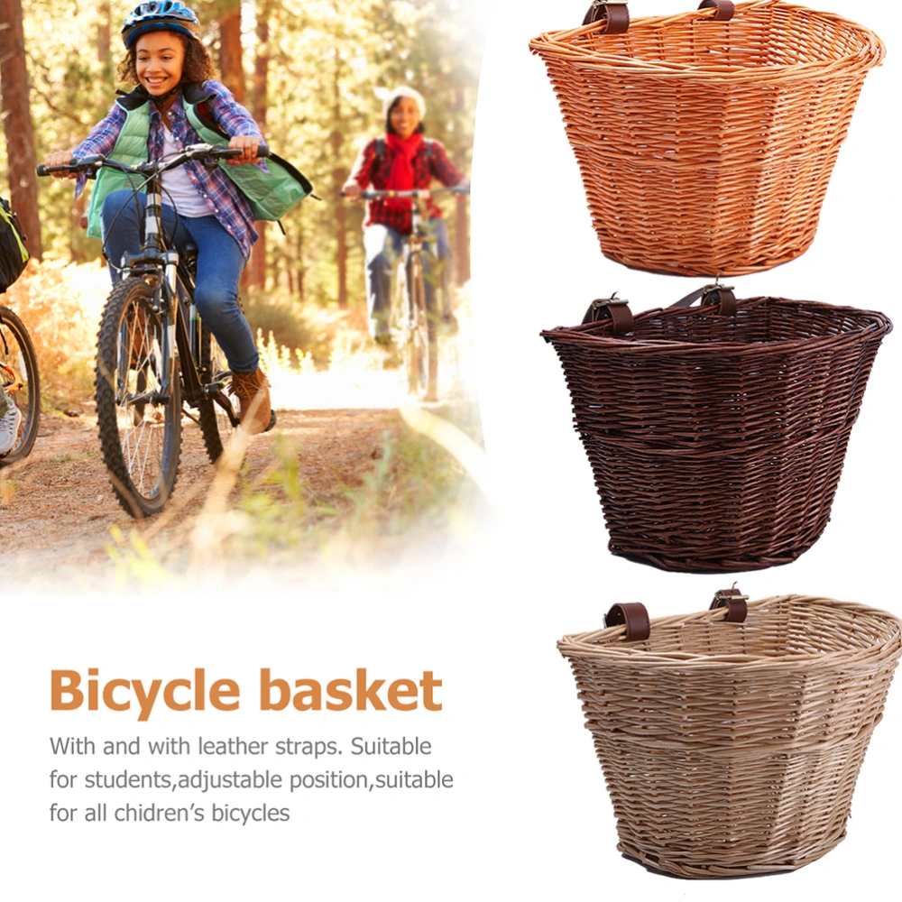 D Shape Wicker Children Bike Basket Detachable Front Handlebar Basket Handmade Wick Woven Bike Storage Container (Honey Color)