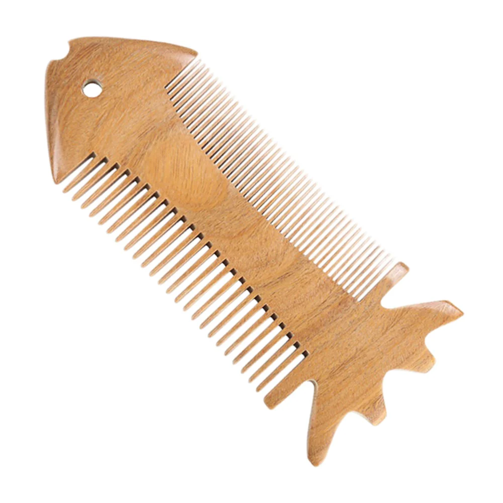 1Pc Creative flounder Shaped Hair Brush Hand Made Double-sided Anti-Static Combs Moustache Wide Fine Tooth Combs（Wood Color）