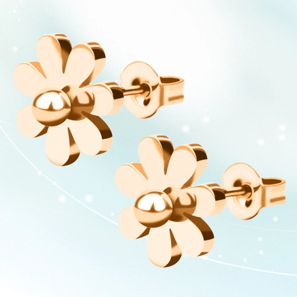 A Pair Stainless Steel Simple Daisy Earrings Fashion Chrysanthemum Ear Stud Flower Stud for Women and Girl(Rose Gold)