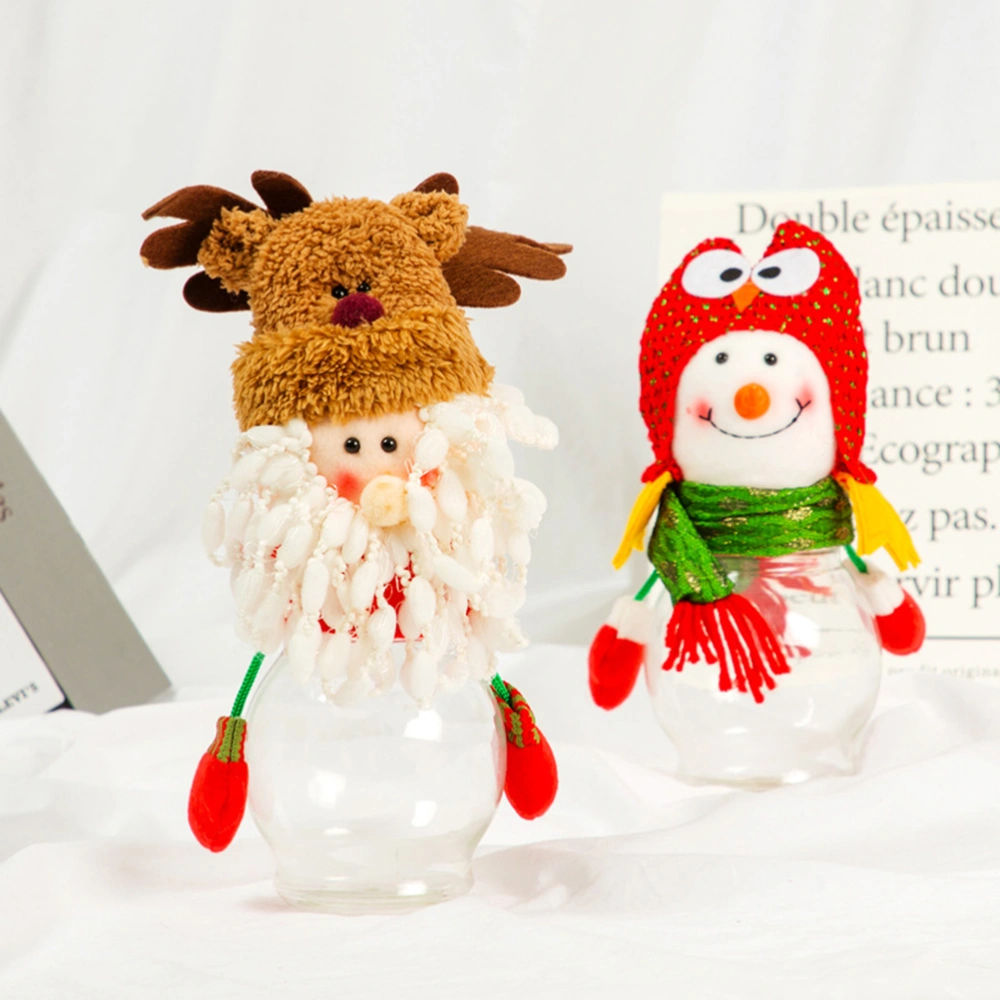 2PCS Christmas Candy Jar Adorable Cloth Gift Storage Container Treat Favor Holder for Xmas Party - Size L (Snowman with Hat)