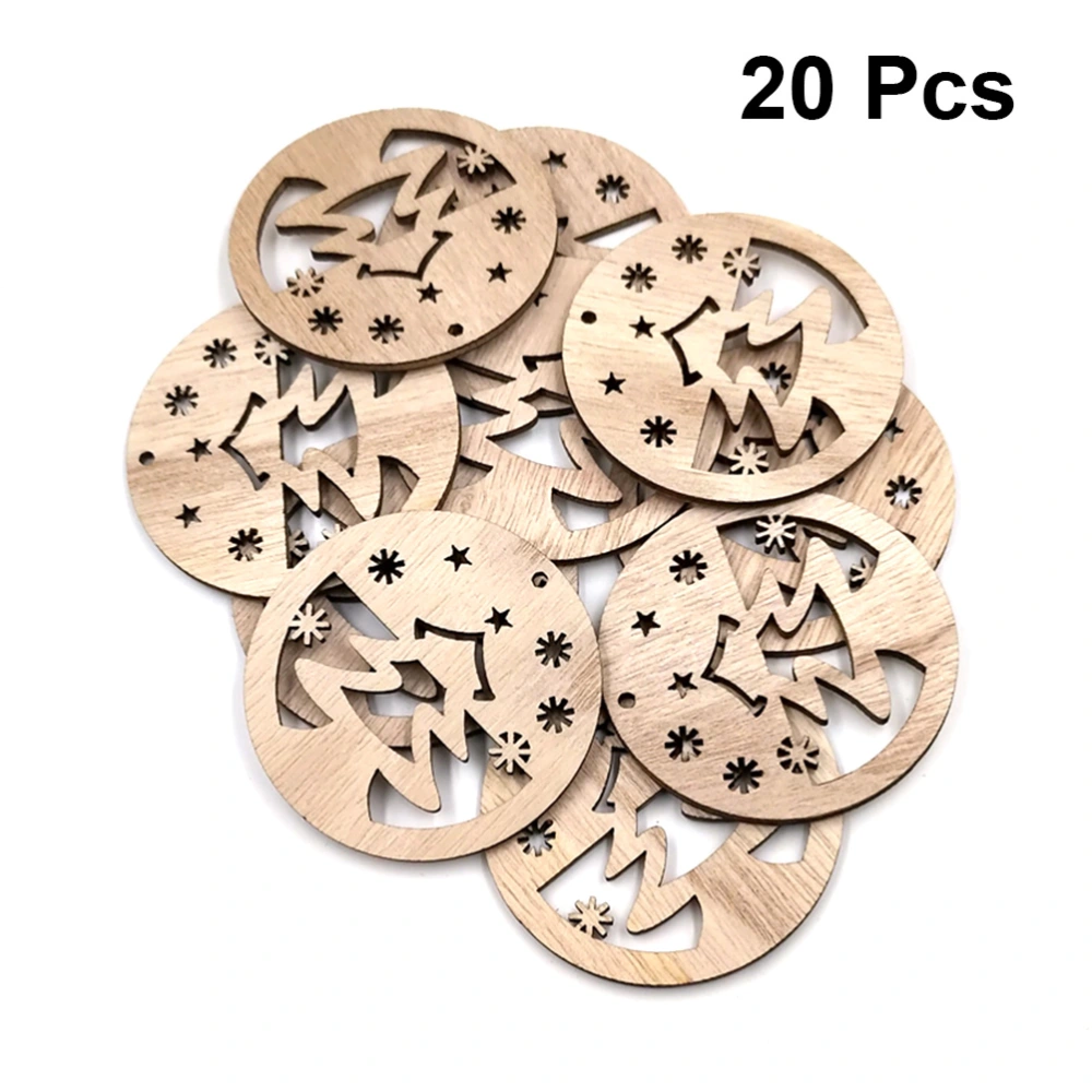 20pcs Wood Slices Hanging Pendant Christmas Decorations Tree Shape Ornaments Creative Cartoon Wood Chips (with 20 Pieces Of Hemp Rope)