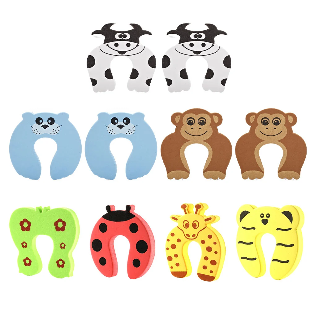 10pcs Anti-pinch Door Clips Cartoon Door Stoppers Door Protective Wedge EVA Door Holder for Home Hotel (Assorted Pattern)