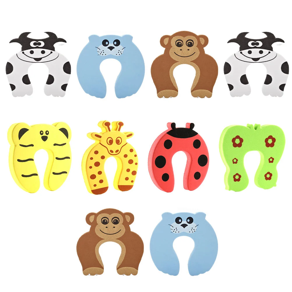 10pcs Anti-pinch Door Clips Cartoon Door Stoppers Door Protective Wedge EVA Door Holder for Home Hotel (Assorted Pattern)