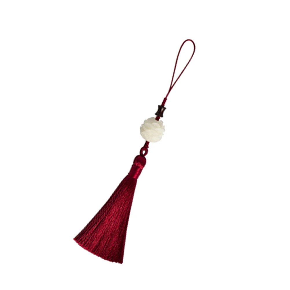 1pc Phone Case Pendant Chinese Style Retro Bodhi Lotus Tassel Decor Phone Cover Bag Hanging Ornament (Red)