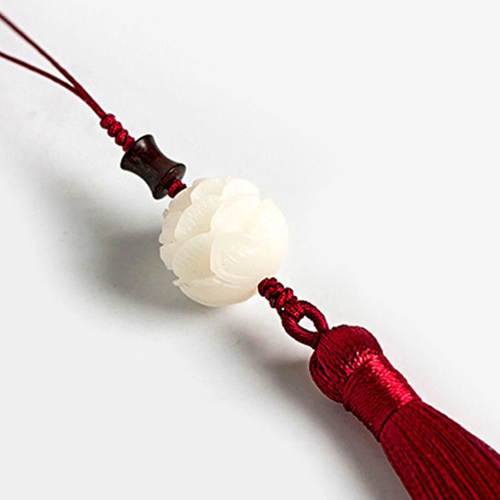 1pc Phone Case Pendant Chinese Style Retro Bodhi Lotus Tassel Decor Phone Cover Bag Hanging Ornament (Red)