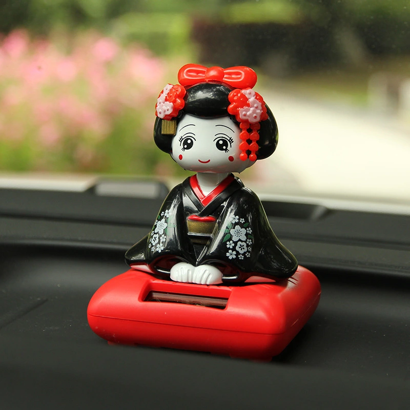 Car Interior Decoration Solar Shaking Head Sitting Kimono Doll Cartoon Ornament