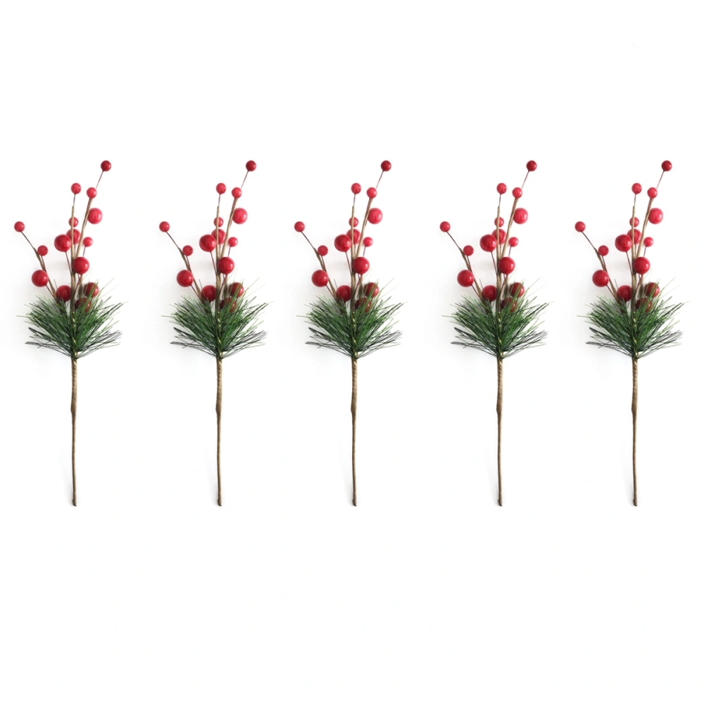 10pcs Small Artificial Pine Picks Stimulation Berry Pine Needles Red Berry Flower Ornaments for Christmas Flower Arrangements Wreaths and Holiday Decorations