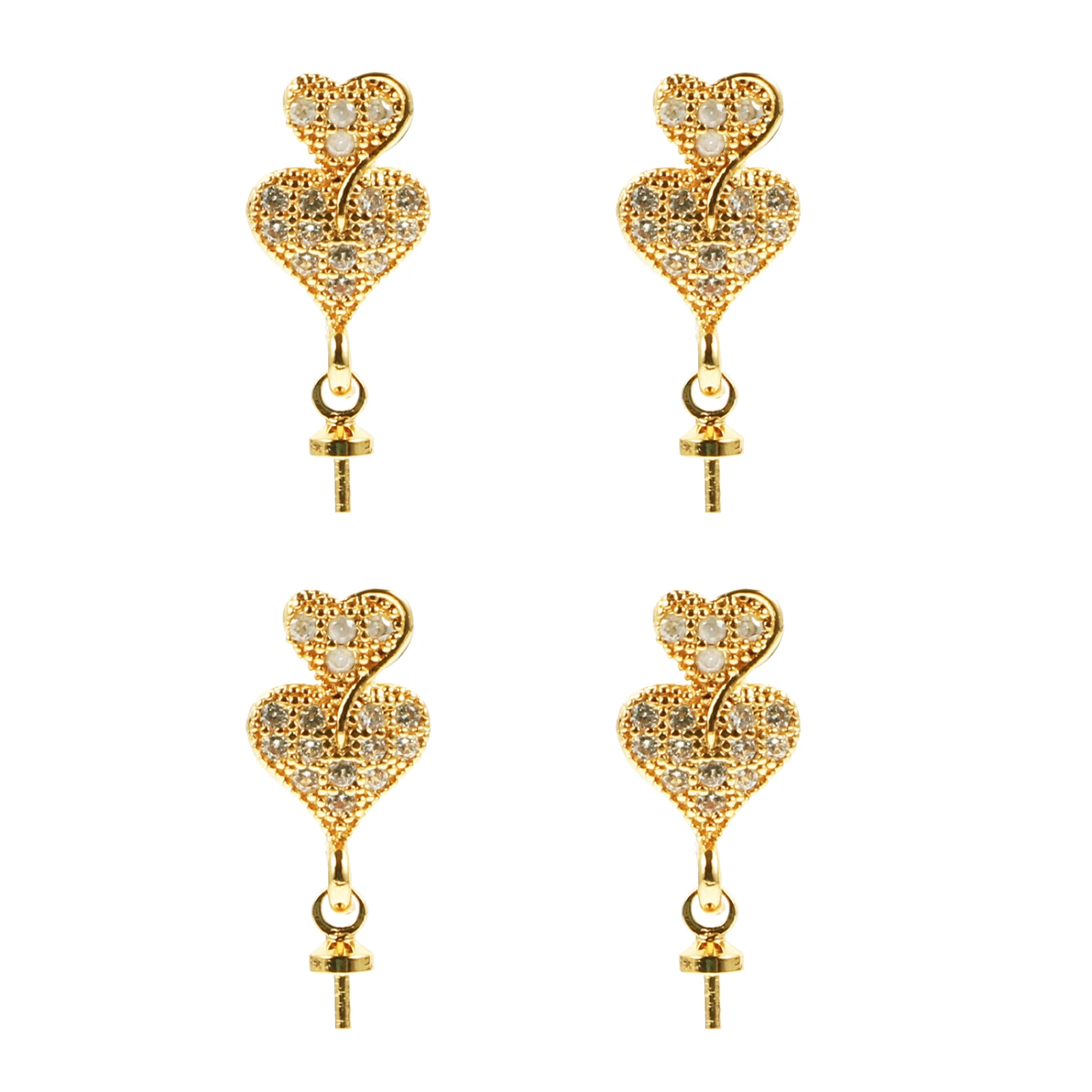 4 Pcs Pearl-crystal Ear Studs Copper Earrings Elegant Ear Studs Ear Jewelries