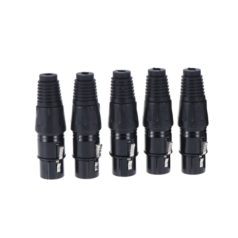 5pcs Female Black 3pin XLR Audio Cable Connector Three-core XLR Connector Female Microphone Plug