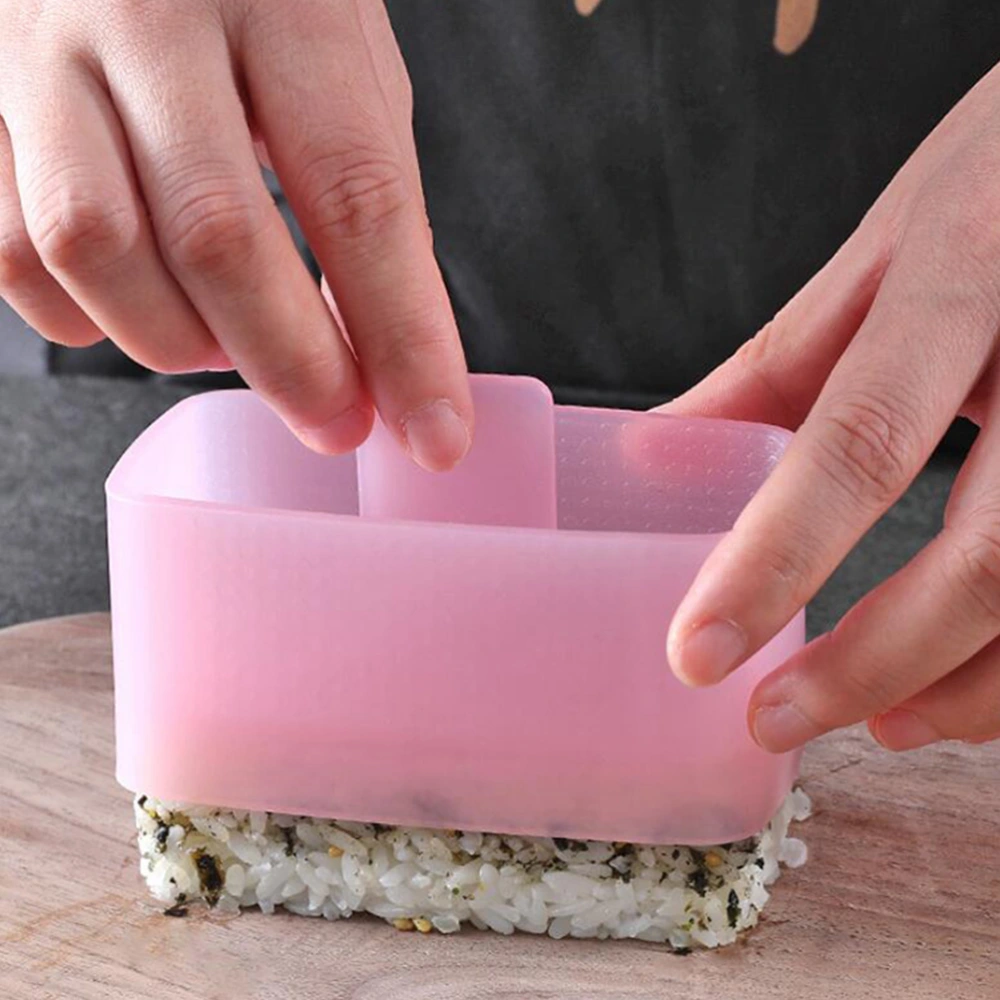 Home Diy Rice Ball Mould Rectangular Multilayer Sushi Maker With Spoon (Pink)