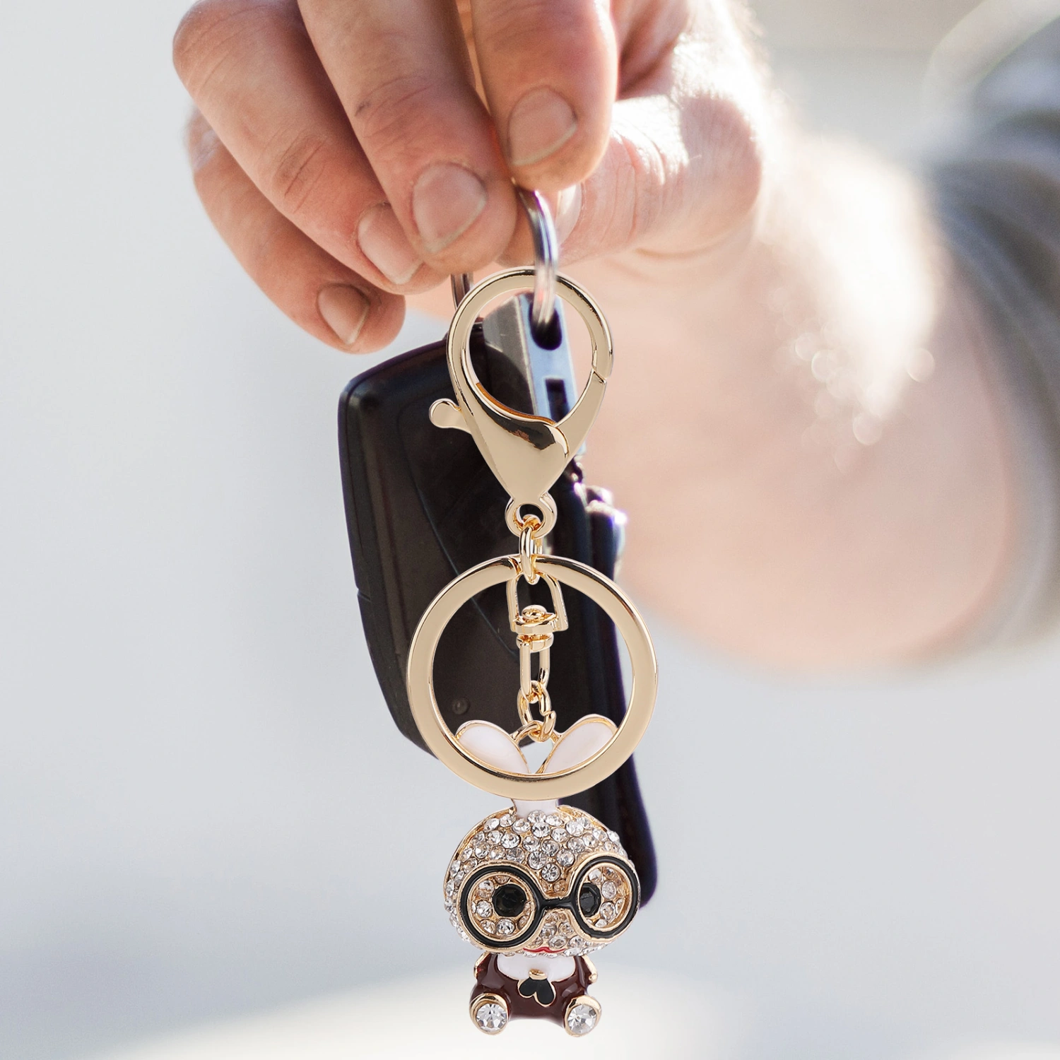 Cute Rhinestone Keychain Zinc Alloy Bag Hanging Ornament Rabbit Shape Keychain