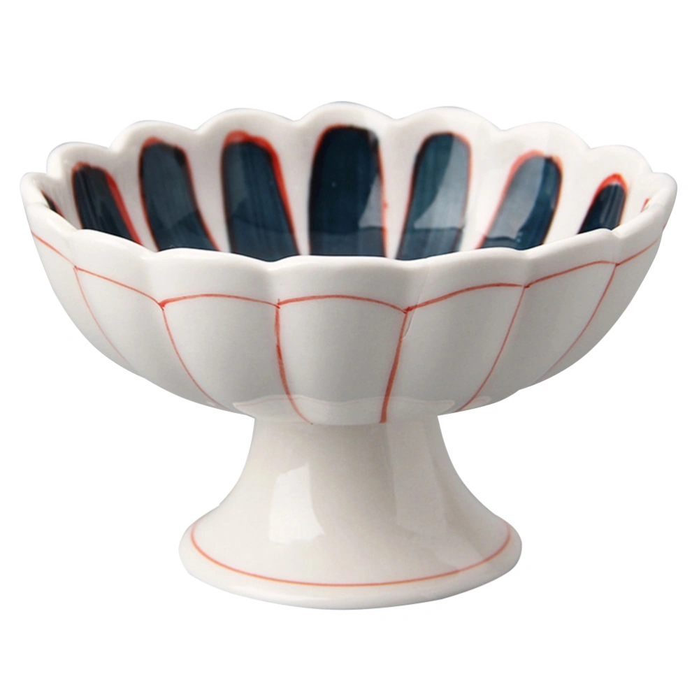 1pc Ceramic Tableware Chrysanthemum Shaped Bowl with Stand Japanese Style Ceramic Salad Cup (White)