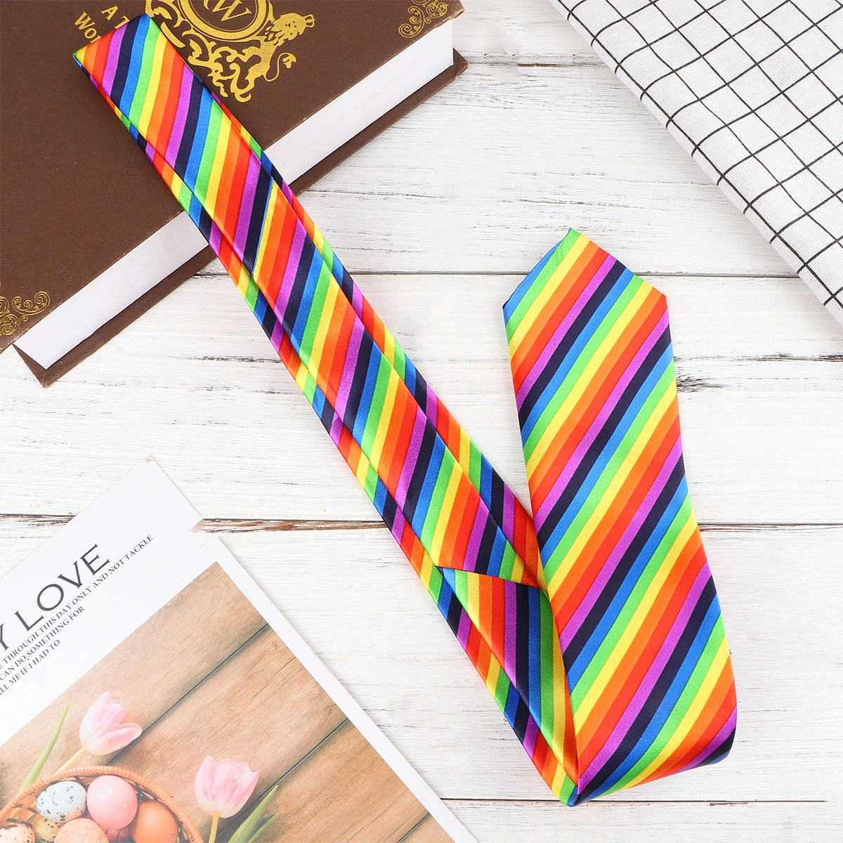 1pc 8cm Width Necktie Casual Rainbow Printing Tie Fashion Necktie Costume Props Party Necktie