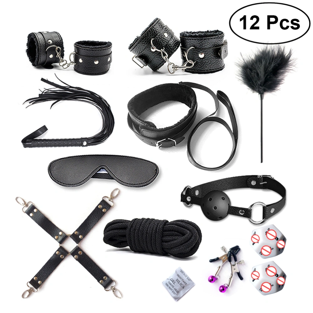 12Pcs Plush Bondage Sex Restraints BDSM SM Restraining Straps Toys Adults Kit (Black)