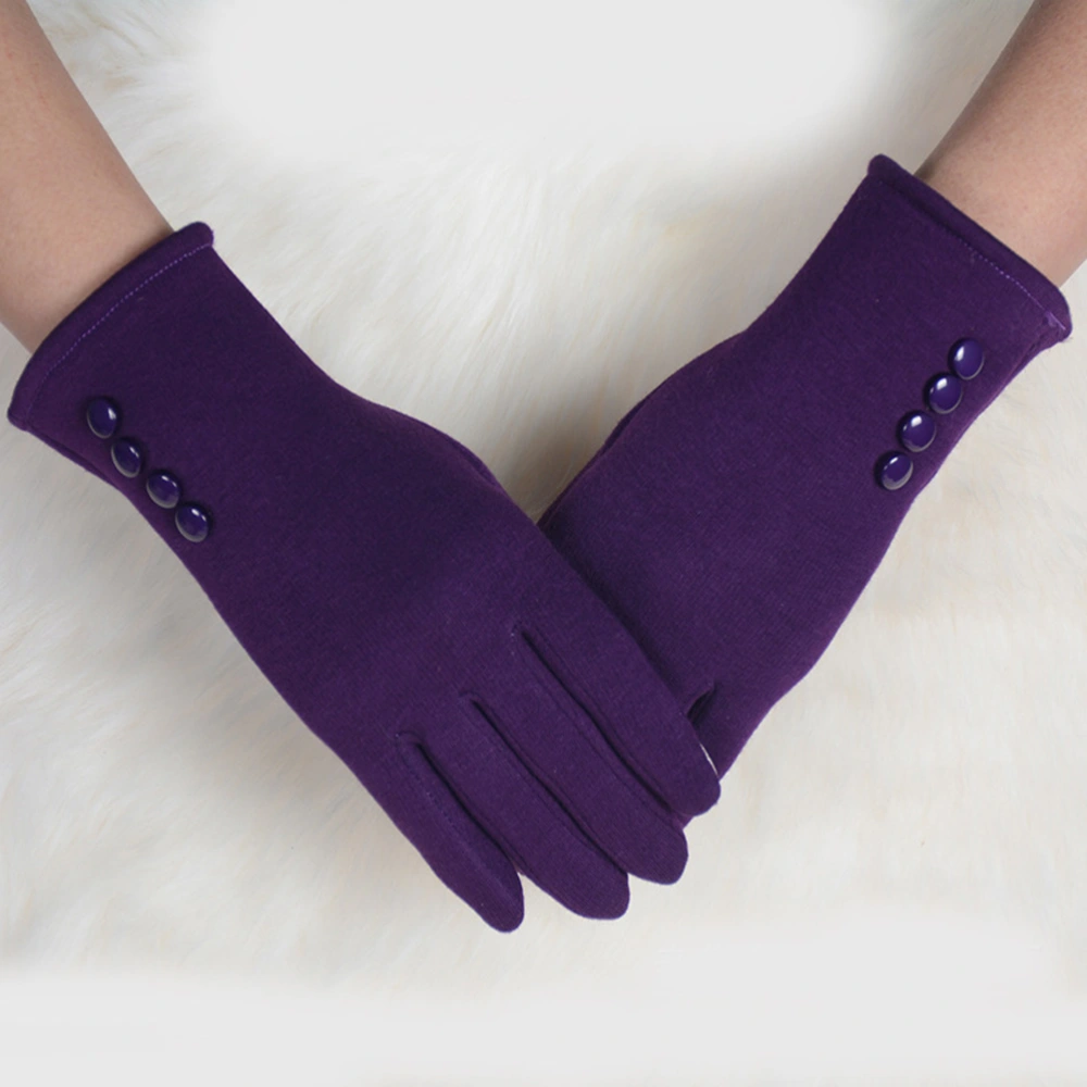 Women Touch Screen Warm Four Buckles Not down Gloves Female Winter Outdoor Riding Gloves Ladies Cotton Gloves Free Size (Purple Color)