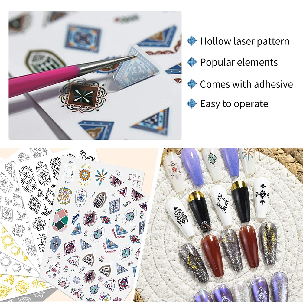 8 Sheets Moroccan Floral Pattern Nail Art Sticker Self-adhesive Nail Stickers