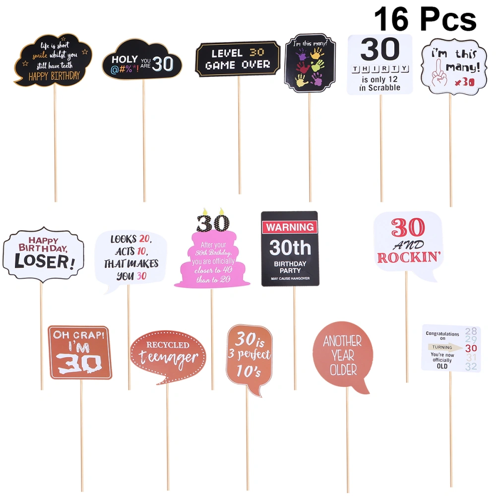 16pcs 30 Birthday Photo Props Set Paper Handheld Photo Booth Props Funny Party Decoration Set Birthday Party Supplies