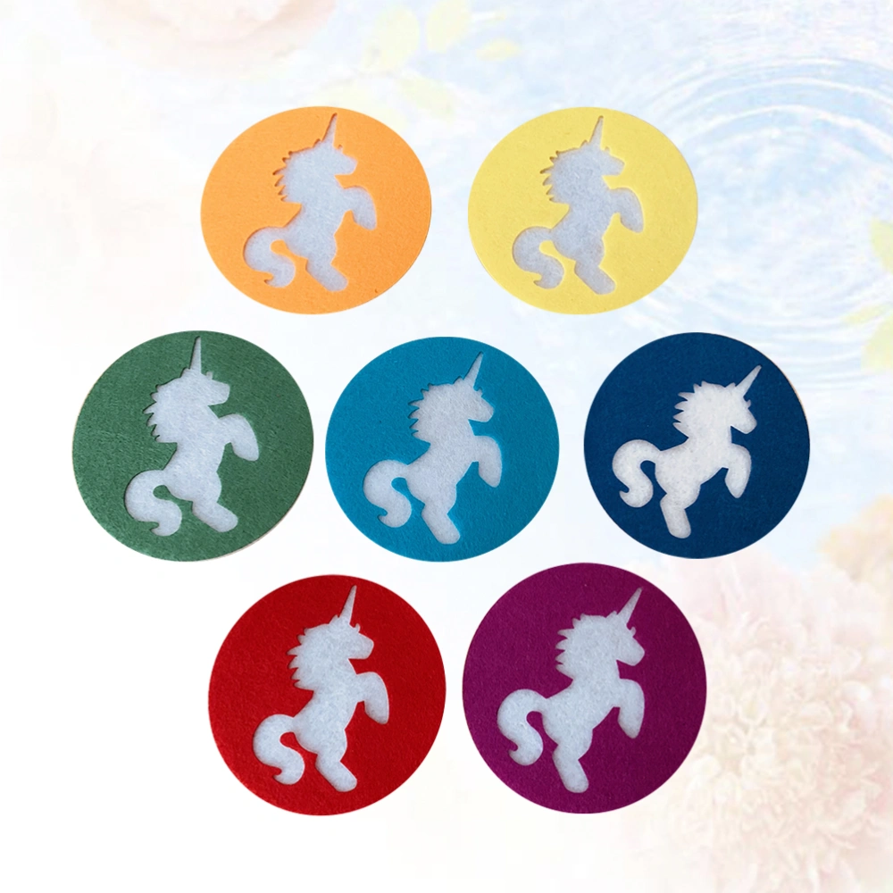 7pcs Unicorn Patterns Coasters Creative Design Cup Pad Non-woven Coasters Cartoon Patterns Cup Mat  Assorted Color