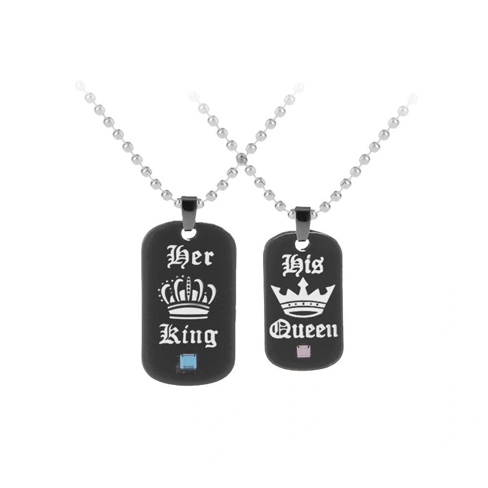 2Pcs Fashionable Simple Couple Necklaces Crown Tag Queen King Necklaces Pendant Matching Set Lover Gift Couple Pendant Necklace -Pink and Blue (XL2136+6XL2136)