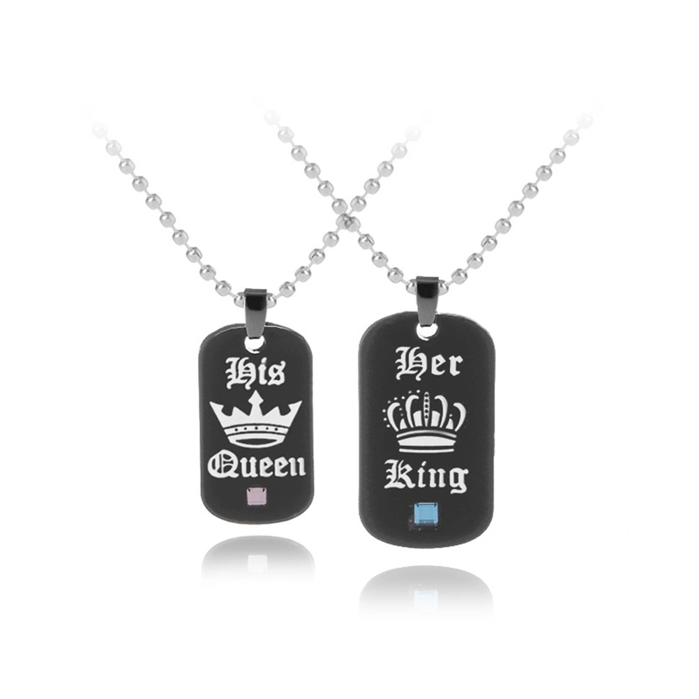 2Pcs Fashionable Simple Couple Necklaces Crown Tag Queen King Necklaces Pendant Matching Set Lover Gift Couple Pendant Necklace -Pink and Blue (XL2136+6XL2136)