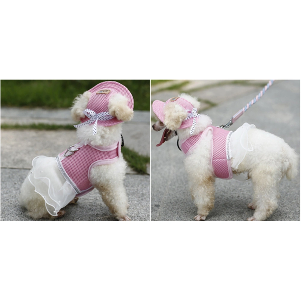 Pet Dog Mesh Fabric Chest Harness Dress Robe - Size S (Pink)