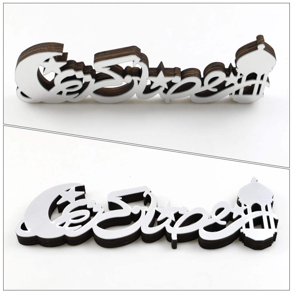 Wooden Eid Ramadan Scene Layout Prop Wooden Craft Hollow Letter Sign Decoration