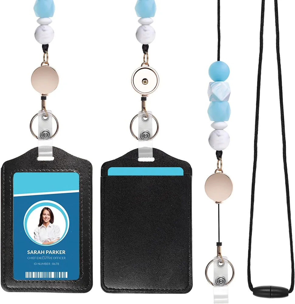 1 Set ID Card Holder Card Sleeve Bus Card Holder Work Card Protector Hanging Card Case with Lanyard