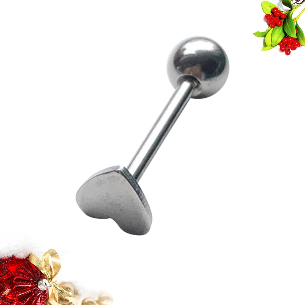 Stainless Steel Tongue Rings Heart Design Tongue Piercing Rings Piercings Jewelry Accessories (Steel Color)