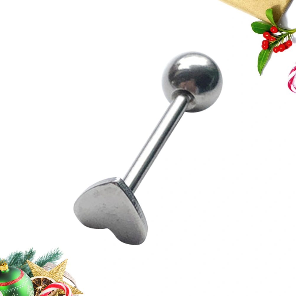 Stainless Steel Tongue Rings Heart Design Tongue Piercing Rings Piercings Jewelry Accessories (Steel Color)