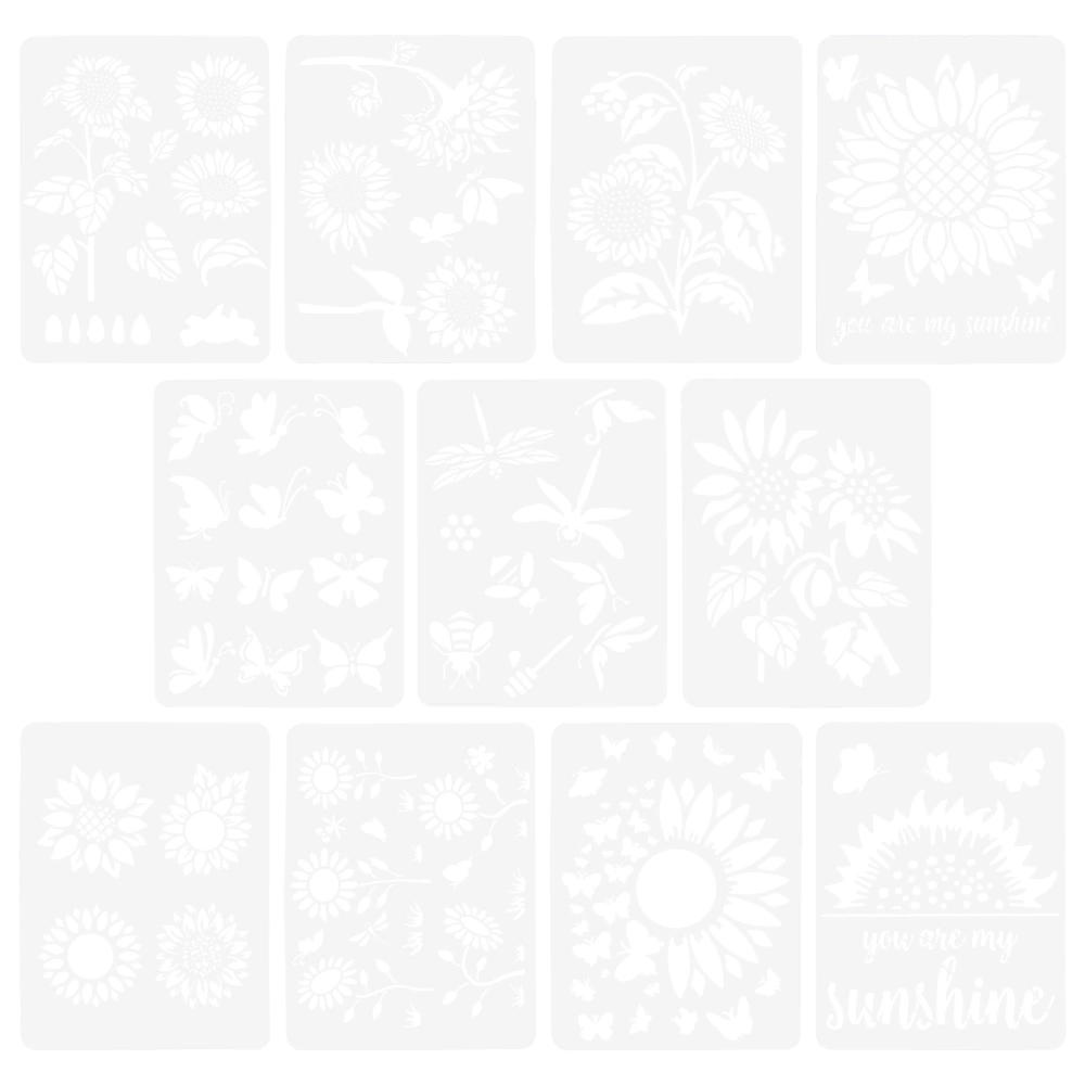 11pcs Sunflower Drawing Stencils Floral Art Craft Kids Painting Templates