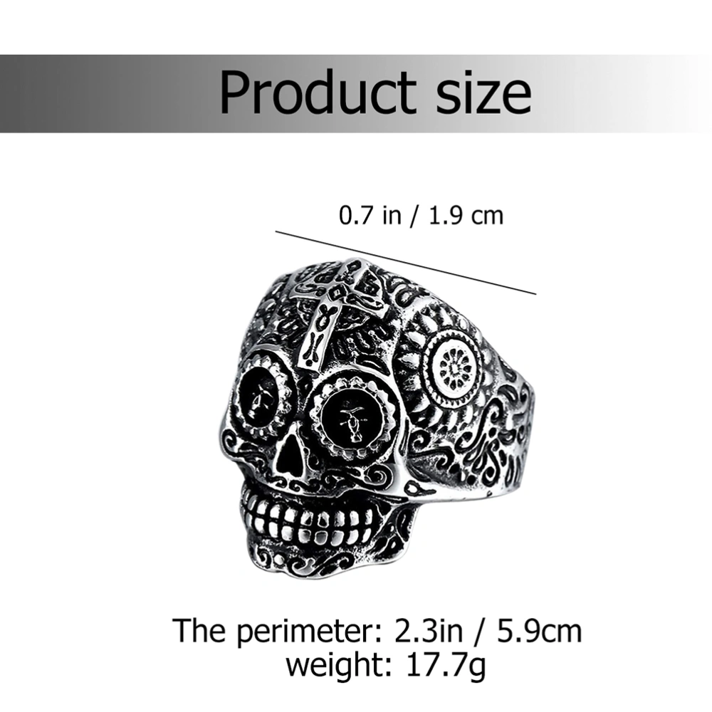 Skull Ring Retro Carved Cross Ring Ghost Head Ring Jewelry Accessories Ring for Halloween Festival (Steel Color Number 9)