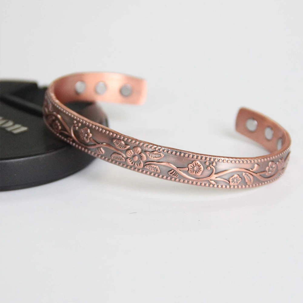 1PC Plum Flower Copper Bracelet Pure Copper Magnetic Bracelet with 6 Magnets Simple Stretch Open Bangles Jewelry Gifts