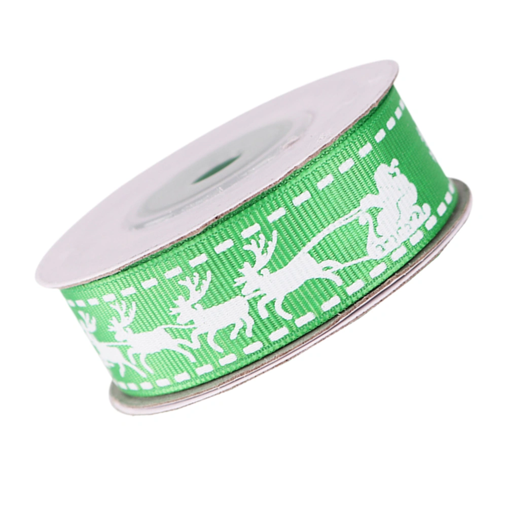 Christmas Double-sided Threaded Belt Elk Patterned Ribbon Strip Satin Ribbon DIY Gift Wrapping Belt (Green)