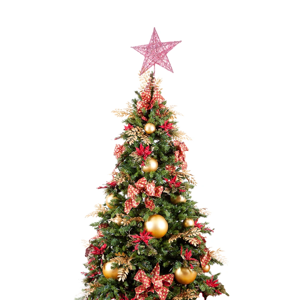 2pcs 20cm Christmas Tree Iron Star Topper Glittering Christmas Tree Decoration Ornaments (Pink)