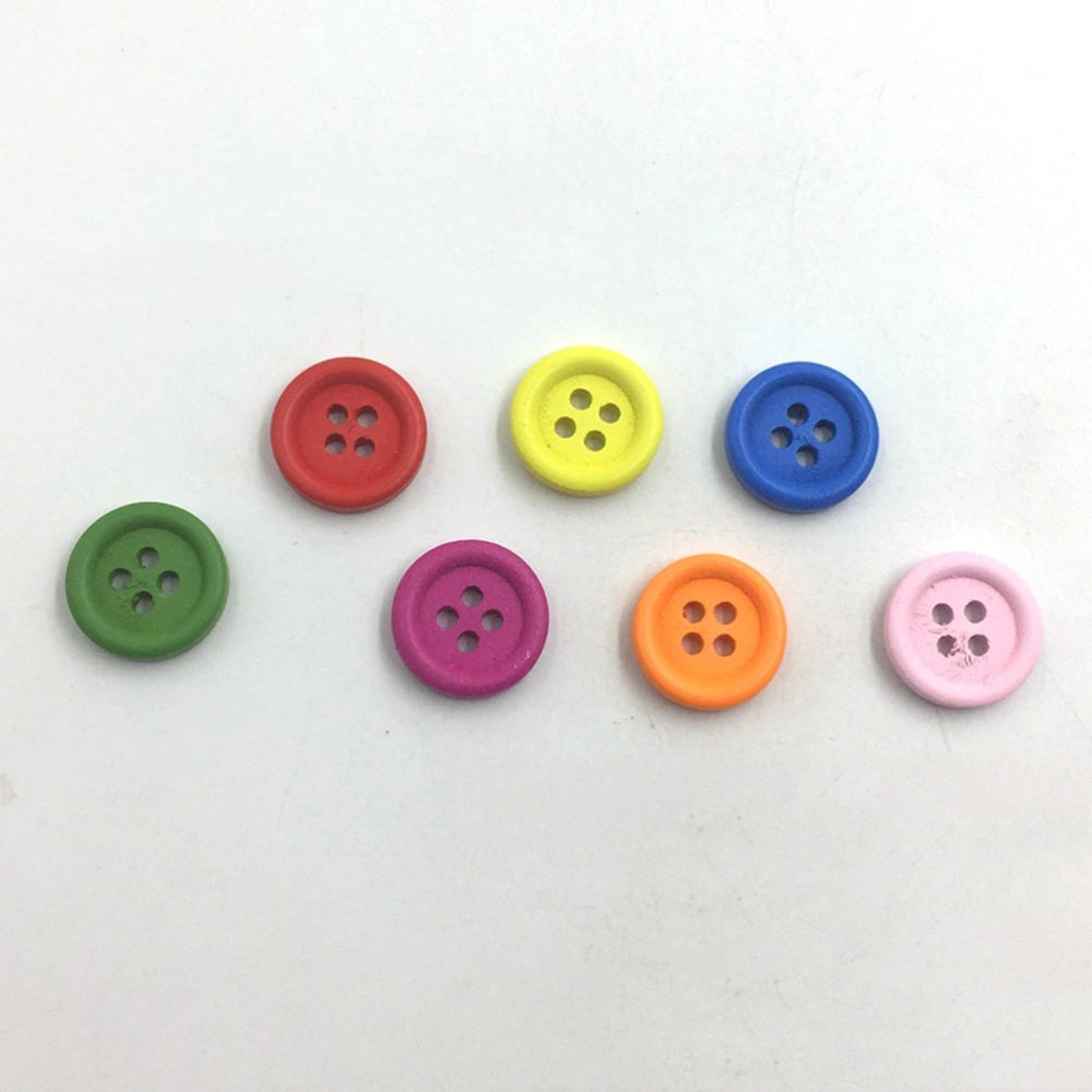 100 Pcs 15mm Colorful Button Four-Eyed Wooden Sewing Button Clothing Accessories for Kids DIY Shirt Coat Decoration (Random Color)