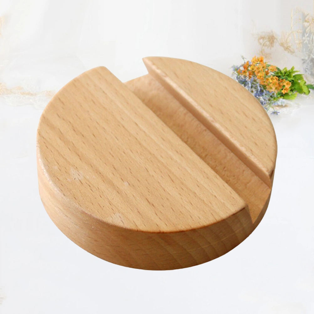 Simple Cellphone Holder Wooden Round Base Universal Smartphone Stand Desktop Phone Bracket (Beech)