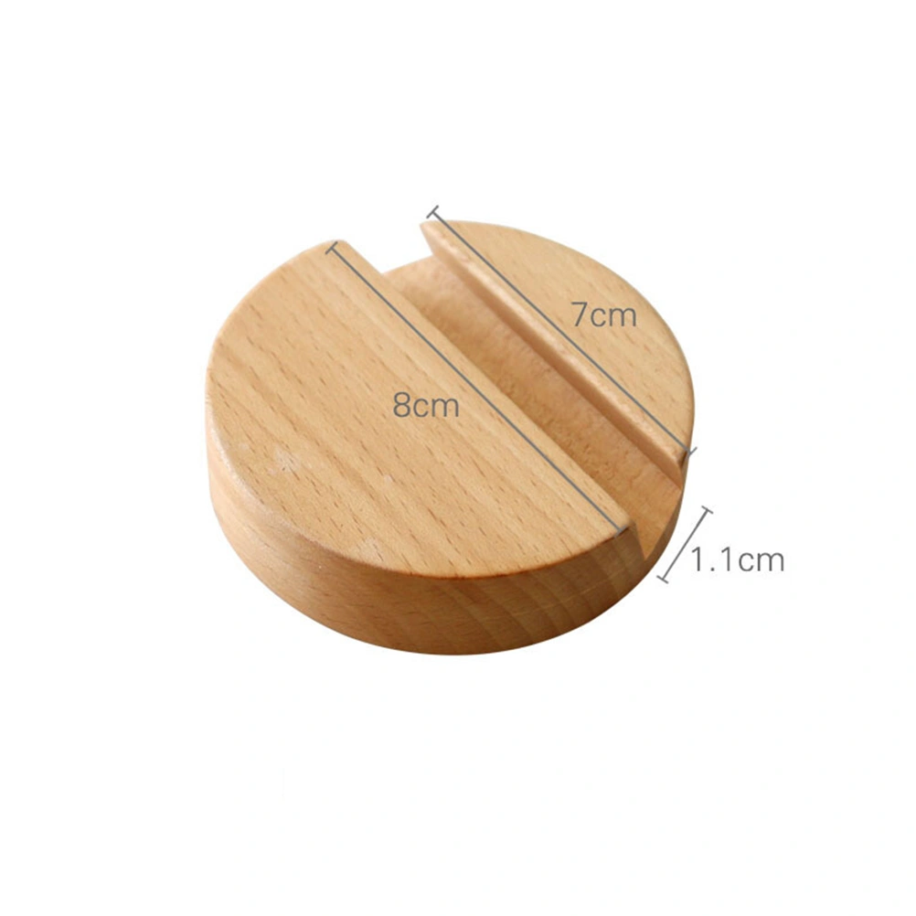 Simple Cellphone Holder Wooden Round Base Universal Smartphone Stand Desktop Phone Bracket (Beech)