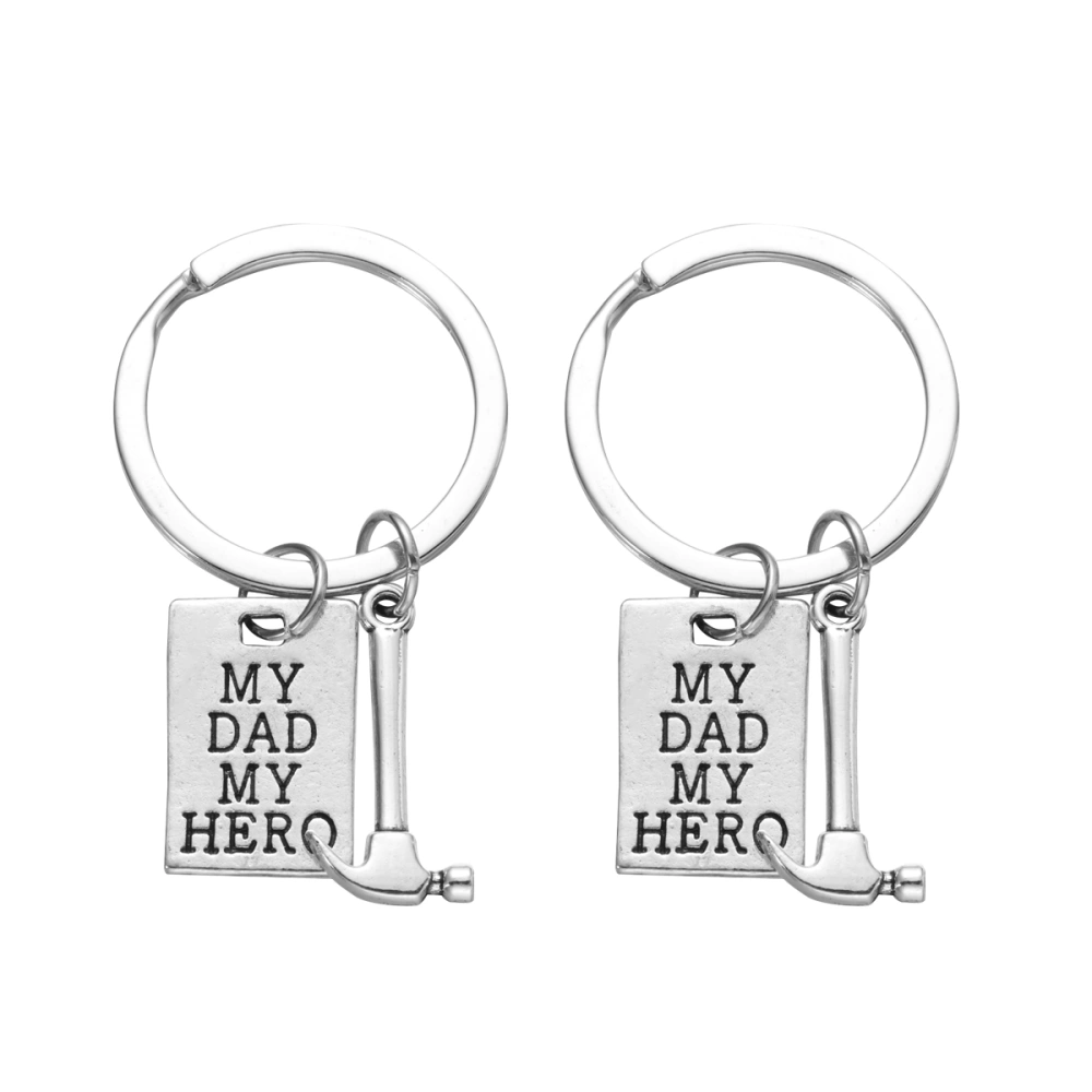 2pcs Creative Key Holder Hammer Pendant Letter Printing Key Rings Father Keychains Ornaments Fathers Day Craft Gift