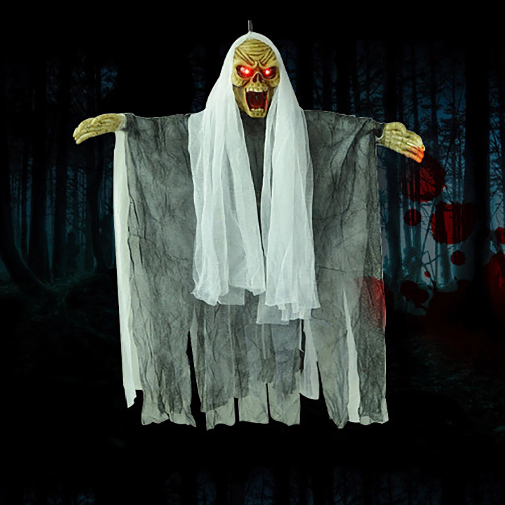 Hanging Ghost Halloween Decorations Novelty Electric Scary Skeleton Ghost Witch with Sound and Flashing Eyes for Haunted House Party Horror Theme Bar (Random Color)