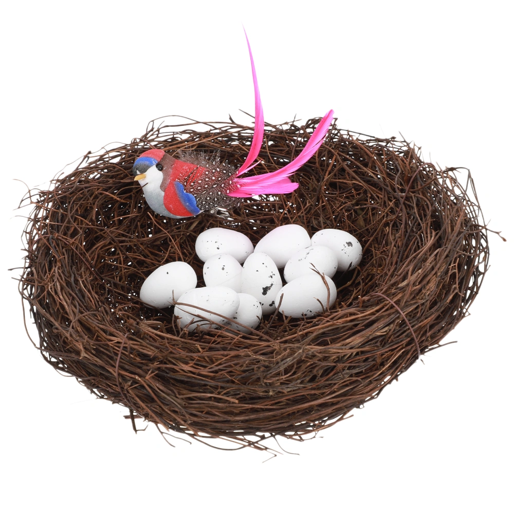 1 Set Easter Woven Birds Nest Hand Woven Bird Nests with Eggs and Colorful Bird