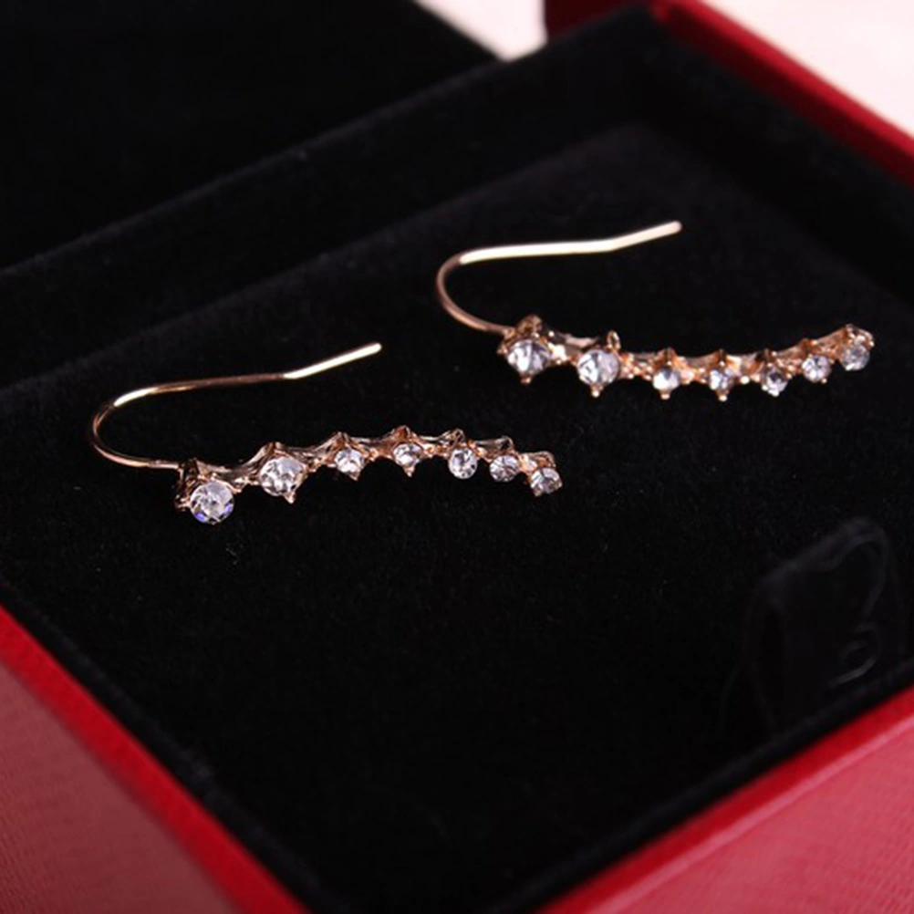 1Pair Women Elegant Crystal Rhinestone Sterling Silver Earrings Sparkling Earrings (Gold)